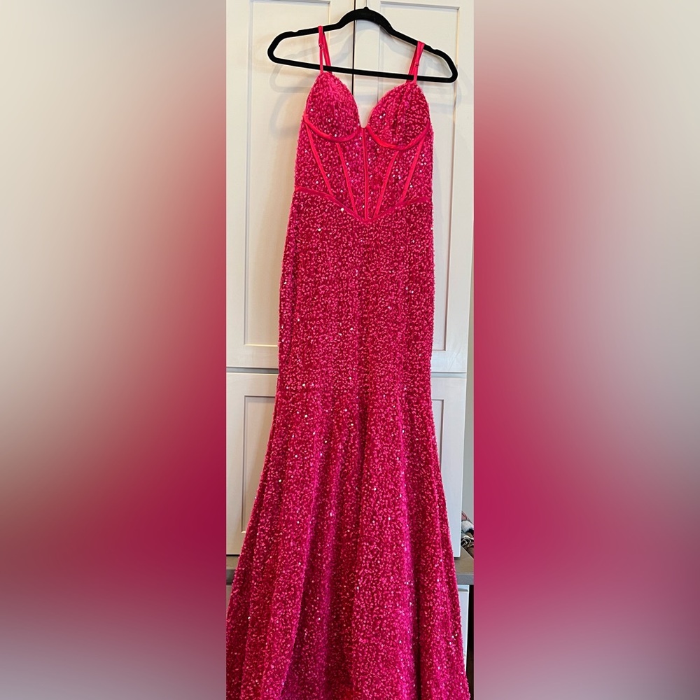 Bright pink sequin prom dress